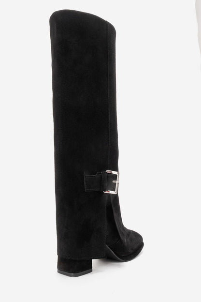 Lojo - Bota de tacón en bloque de cuero de ante negro (Mujer)