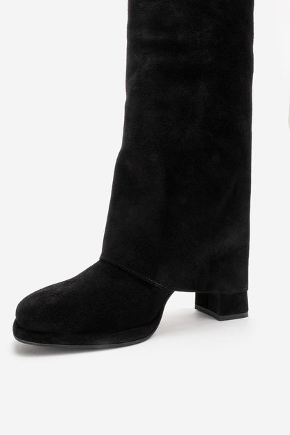Lojo - Bota de tacón en bloque de cuero de ante negro (Mujer)