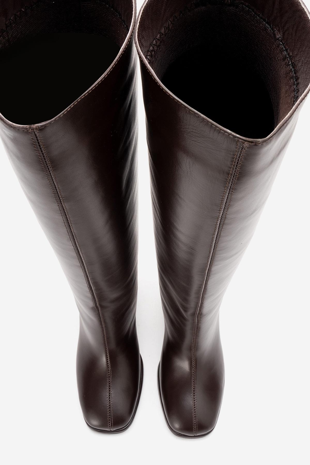 JAVEN - Brown Genuine Leather Block Heel Boot (Women)