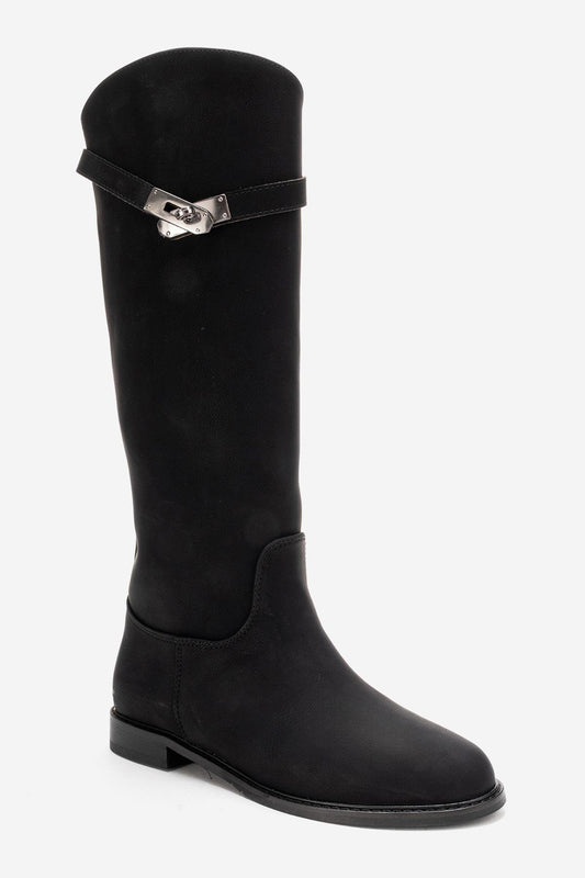 Yoko Black Nubuck Riding Boot (Women)