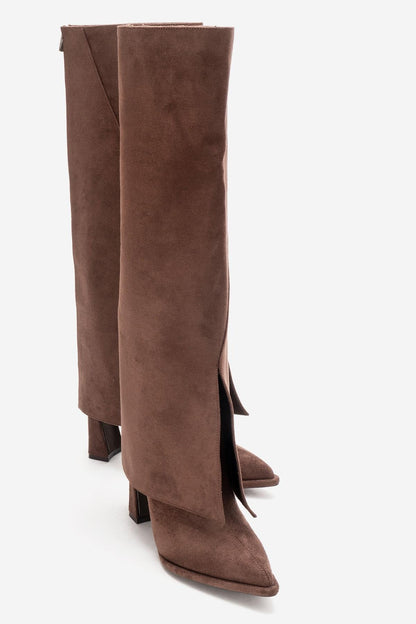 Aja - Bota alta convertible de ante marrón con tacón de bloque (Mujer)