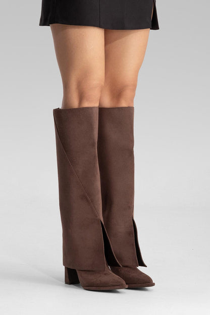 Aja - Bota alta convertible de ante marrón con tacón de bloque (Mujer)