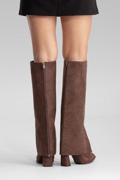 Aja - Bota alta convertible de ante marrón con tacón de bloque (Mujer)