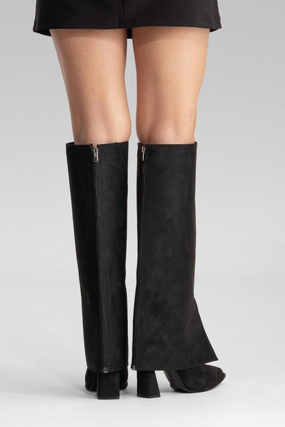 Aja - Botas altas convertibles de tacón en bloque de ante negro (Mujer)