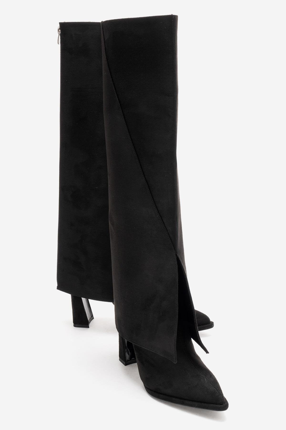 Aja - Botas altas convertibles de tacón en bloque de ante negro (Mujer)