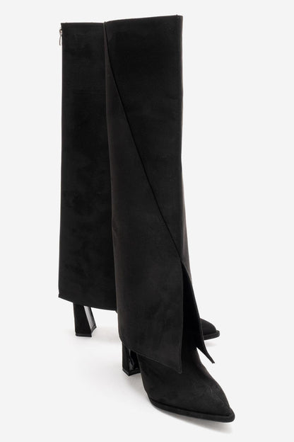 Aja - Botas altas convertibles de tacón en bloque de ante negro (Mujer)