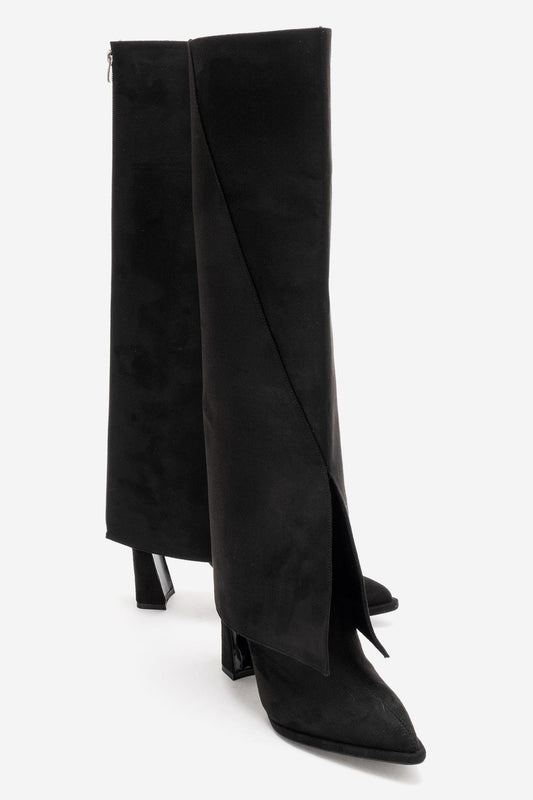 Aja - Botas altas convertibles de tacón en bloque de ante negro (Mujer)