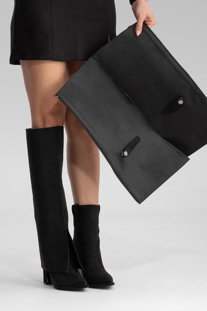 Aja - Botas altas convertibles de tacón en bloque de ante negro (Mujer)