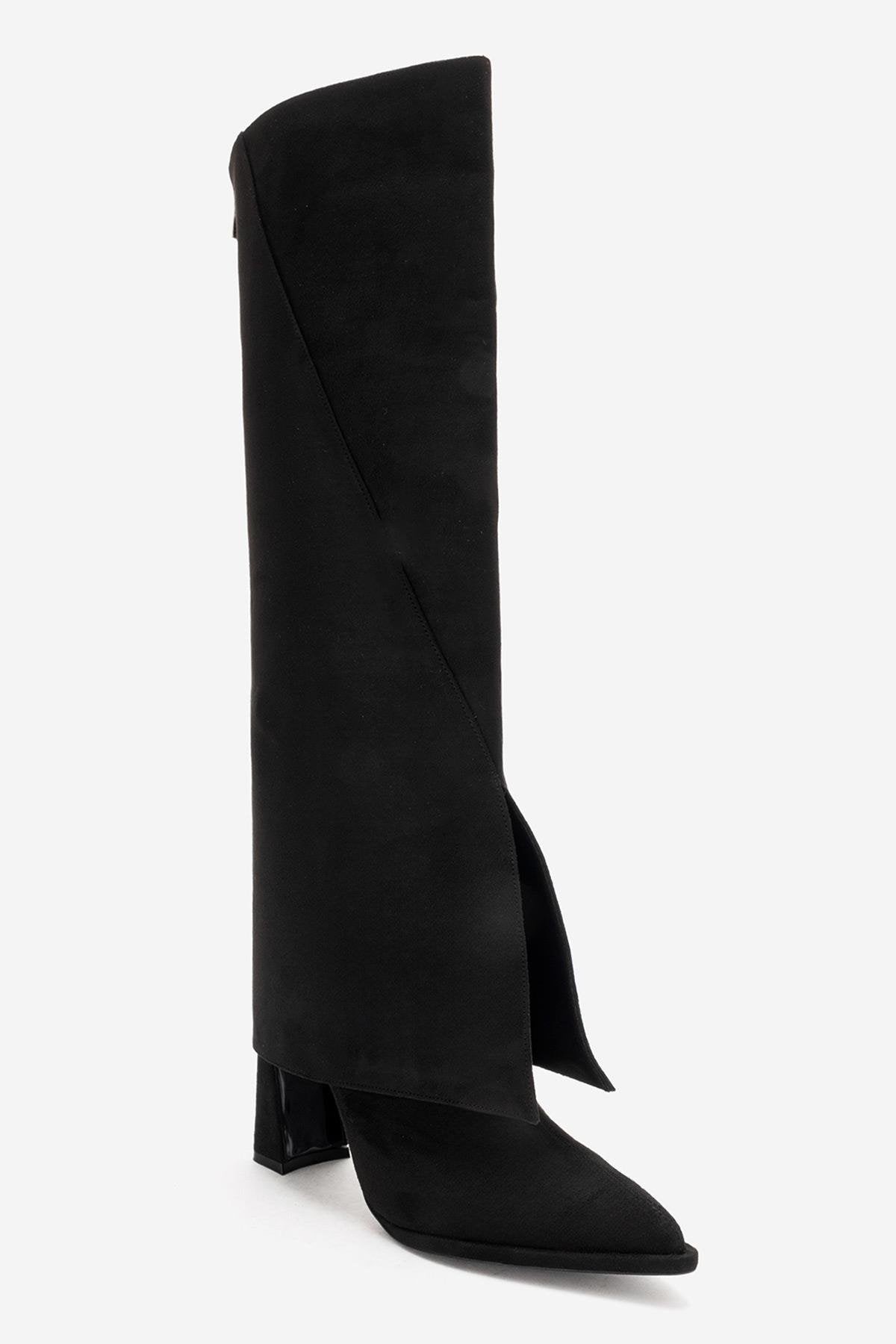 Aja - Botas altas convertibles de tacón en bloque de ante negro (Mujer)