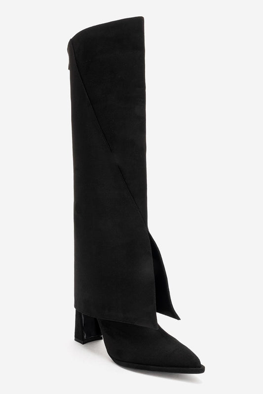 Aja - Black Suede Block Heel Convertible Knee High Boot (Women)