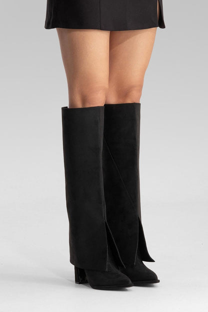 Aja - Botas altas convertibles de tacón en bloque de ante negro (Mujer)