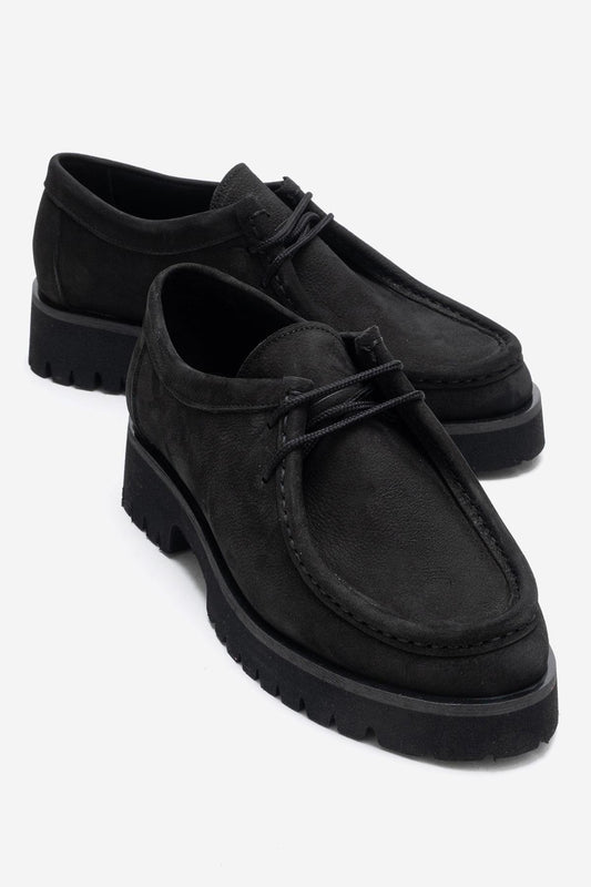 Talia - Mocasín de cuero nobuk negro con cordones (mujer)