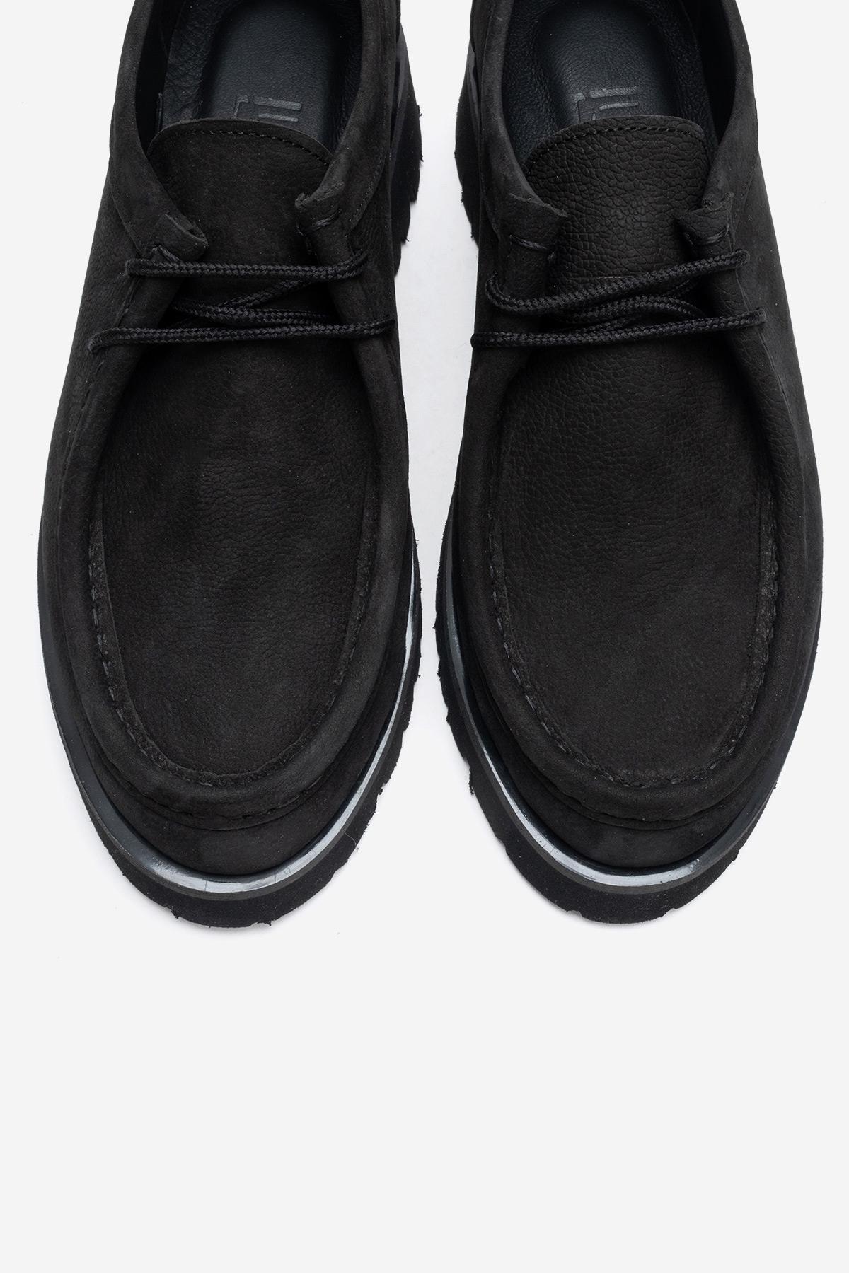 Talia - Mocasín de cuero nobuk negro con cordones (mujer)