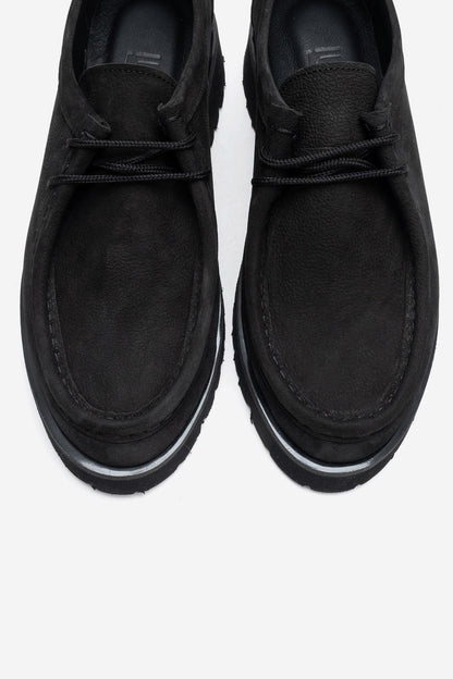 Talia - Mocasín de cuero nobuk negro con cordones (mujer)