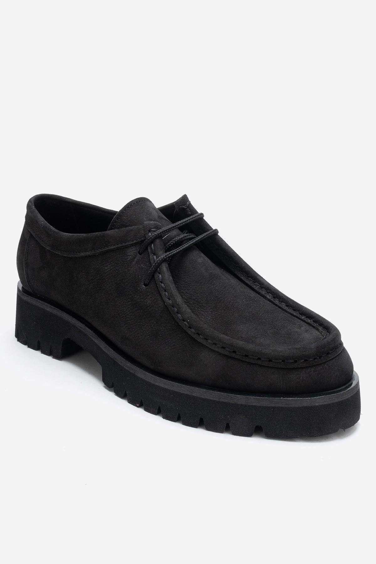Talia - Mocasín de cuero nobuk negro con cordones (mujer)