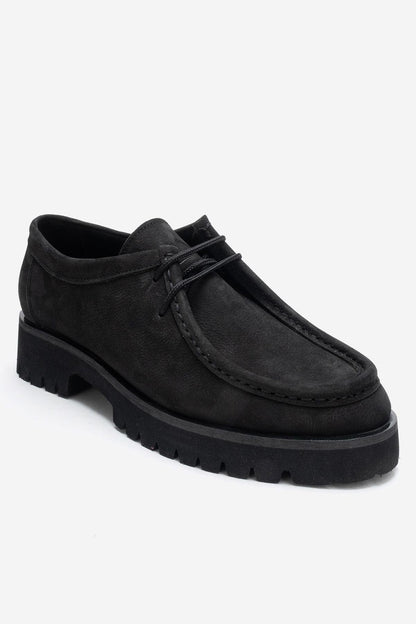 Talia - Mocasín de cuero nobuk negro con cordones (mujer)
