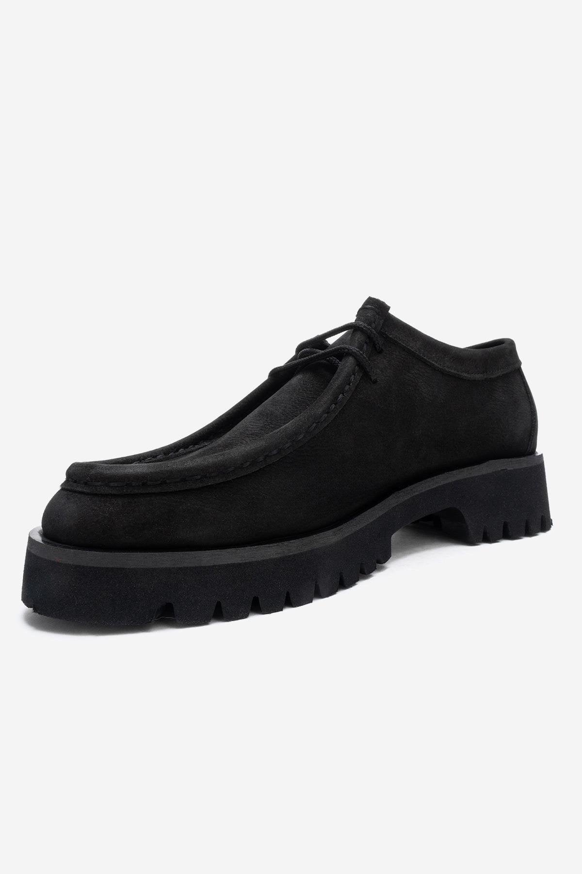 Talia - Mocasín de cuero nobuk negro con cordones (mujer)
