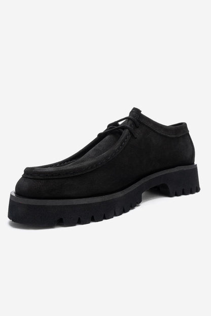 Talia - Mocasín de cuero nobuk negro con cordones (mujer)