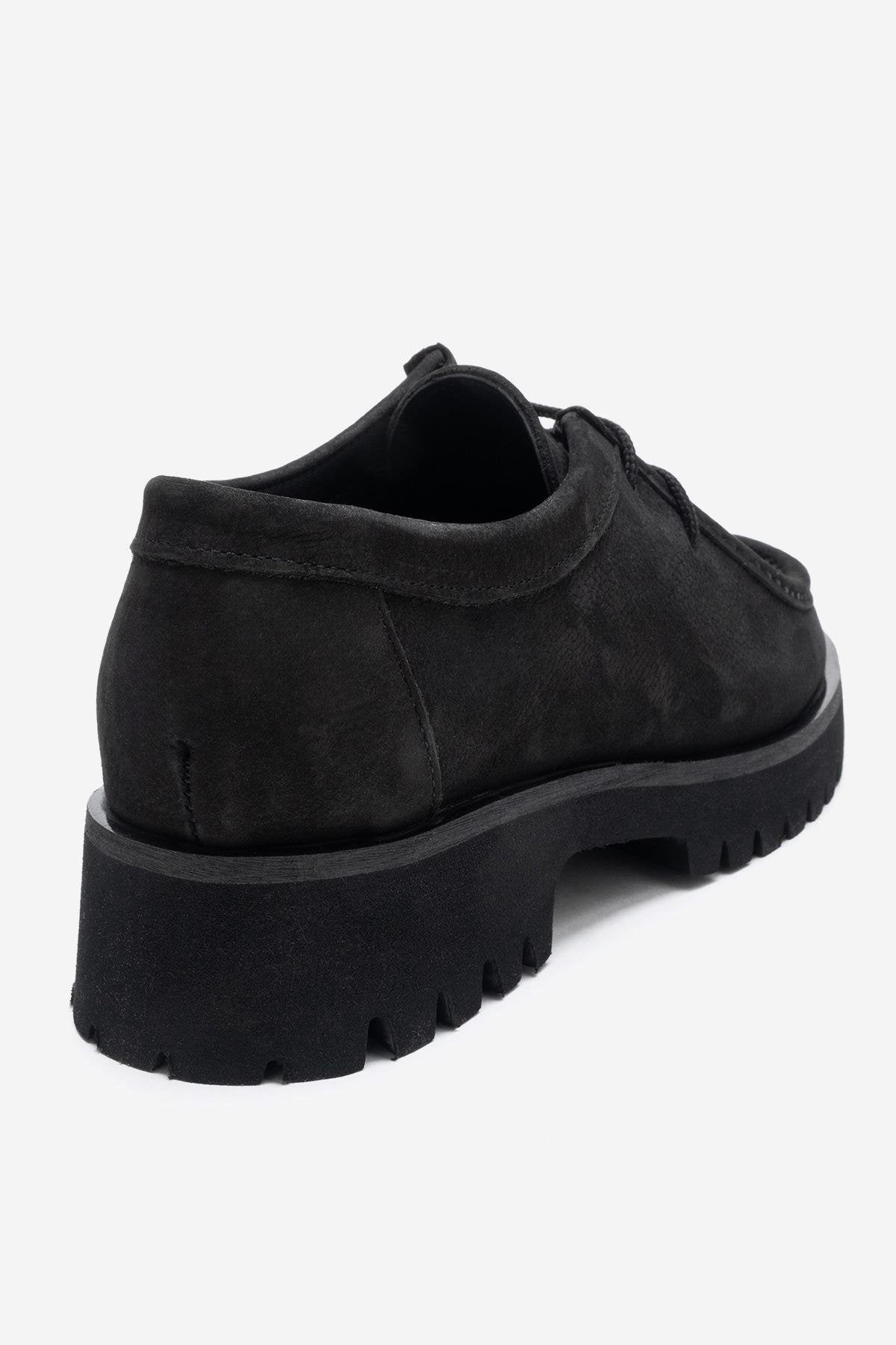 Talia - Mocasín de cuero nobuk negro con cordones (mujer)