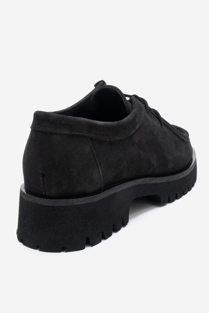 Talia - Mocasín de cuero nobuk negro con cordones (mujer)
