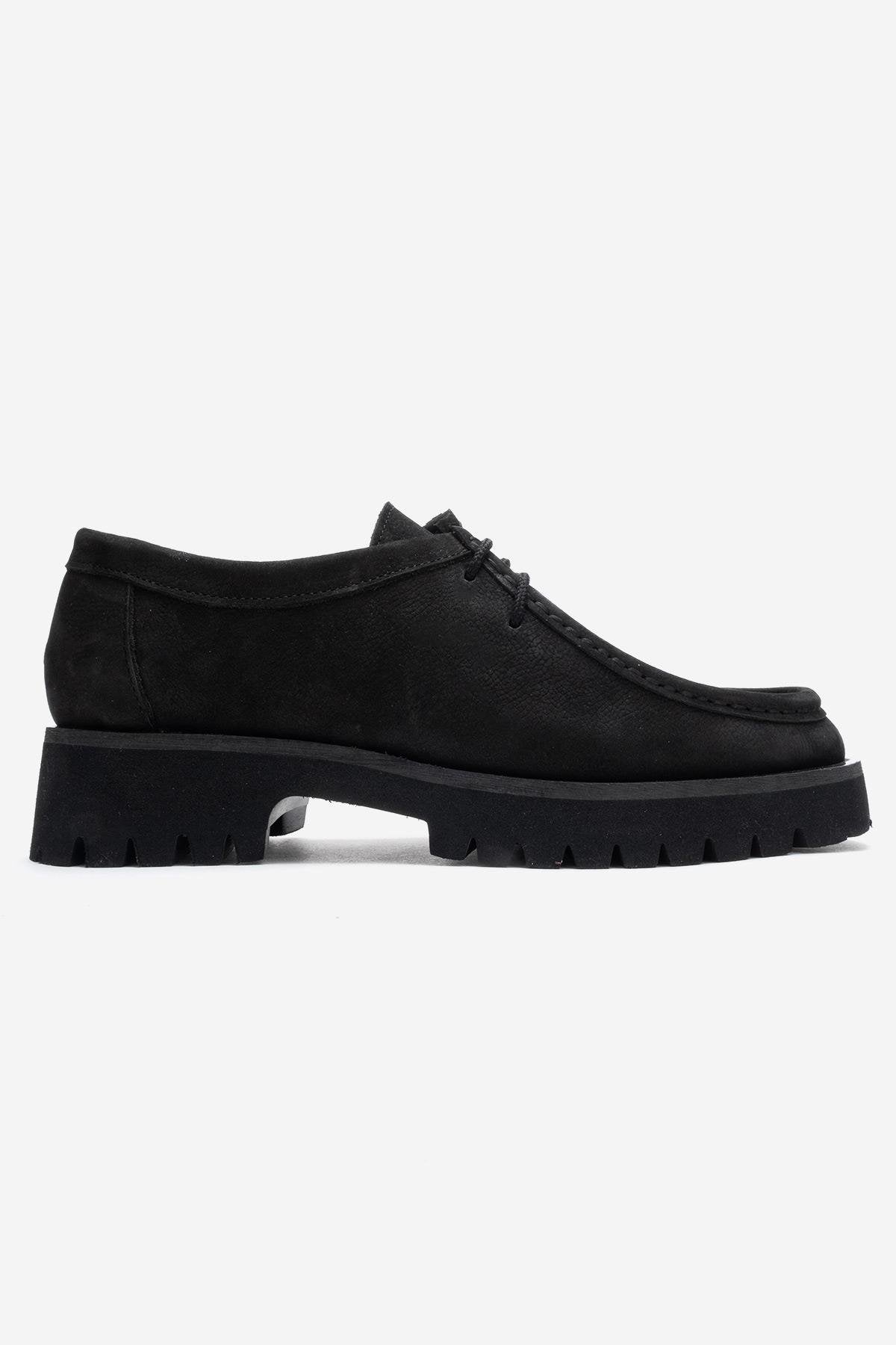 Talia - Mocasín de cuero nobuk negro con cordones (mujer)