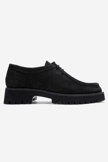 Talia - Mocasín de cuero nobuk negro con cordones (mujer)