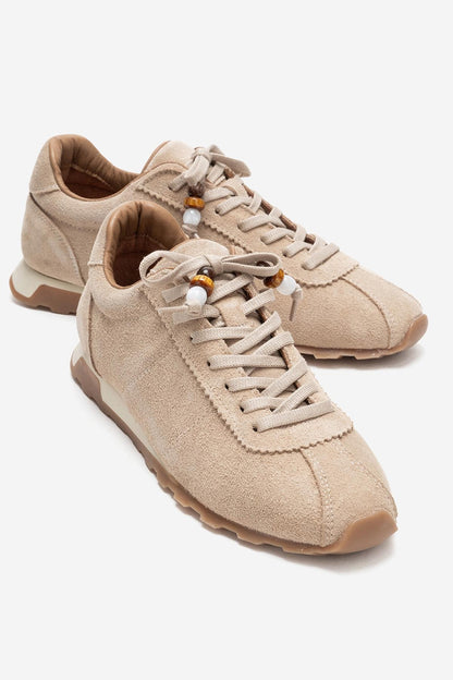 Brea - Zapatillas deportivas adornadas de ante beige (Mujer)