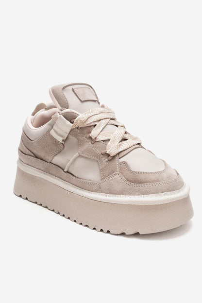 Riven - Zapatilla de plataforma de piel de ante beige (Mujer)