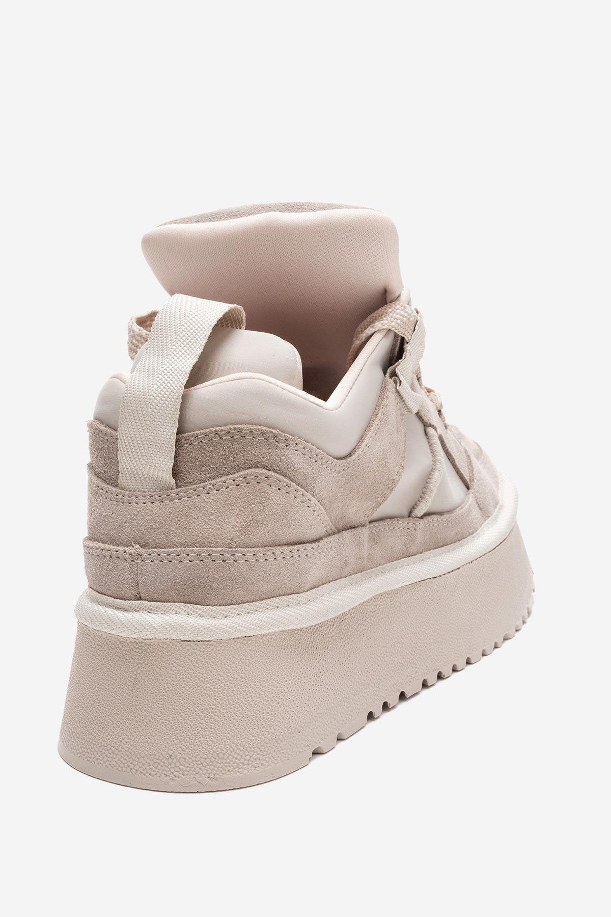 Riven - Zapatilla de plataforma de piel de ante beige (Mujer)