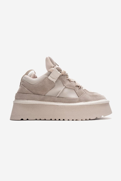 Riven - Zapatilla de plataforma de piel de ante beige (Mujer)