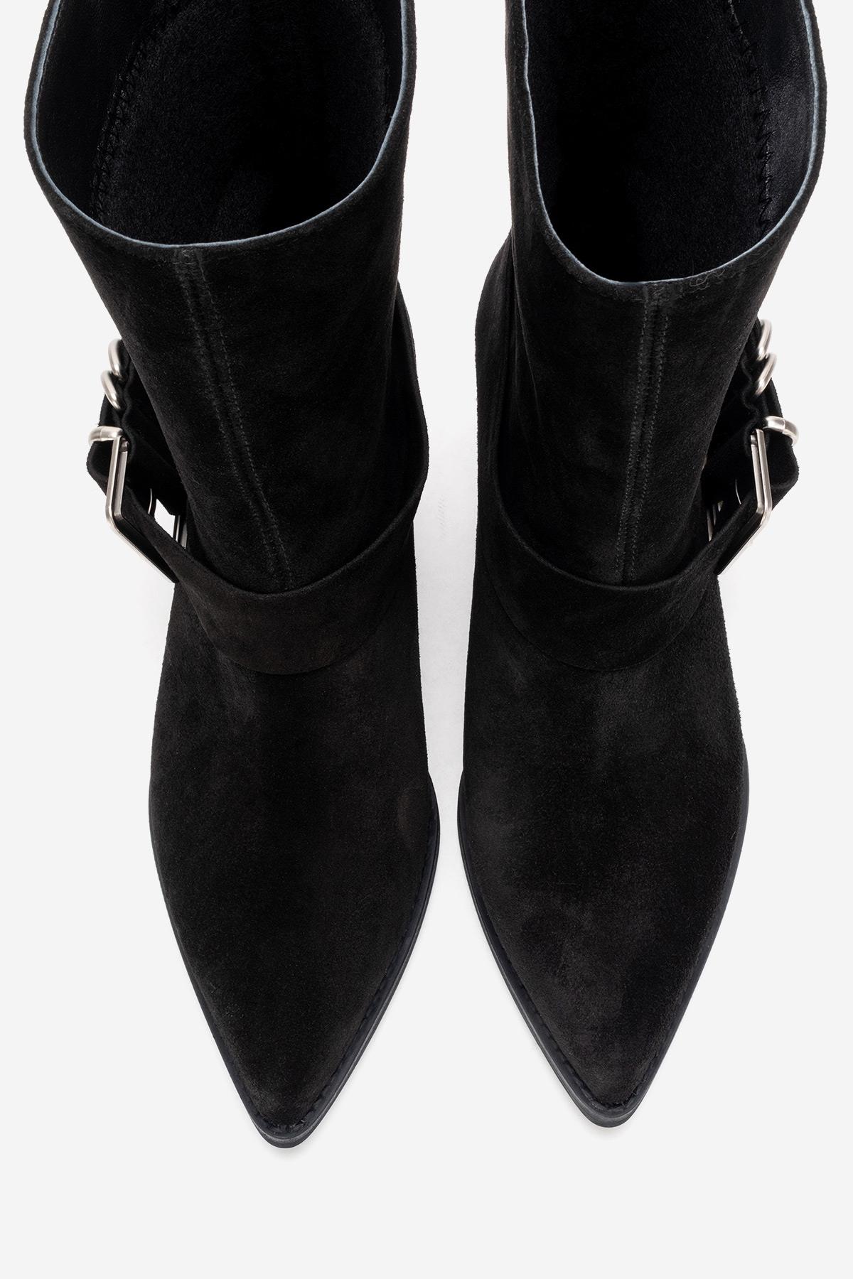 VELMOR - Black Genuine Leather Buckled Western Boot (Women)