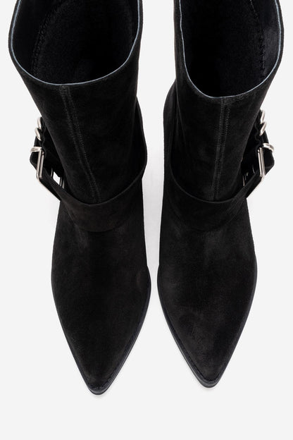 VELMOR - Black Genuine Leather Buckled Western Boot (Women)