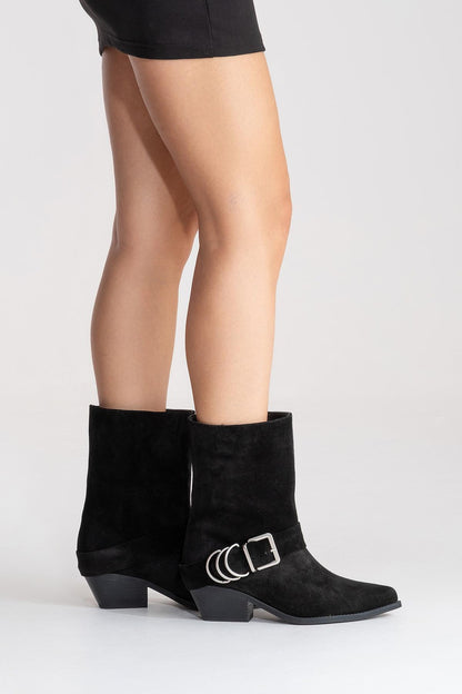 VELMOR - Black Genuine Leather Buckled Western Boot (Women)