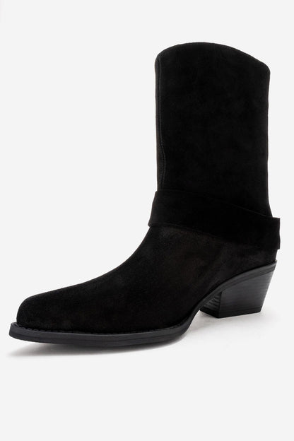 VELMOR - Black Genuine Leather Buckled Western Boot (Women)
