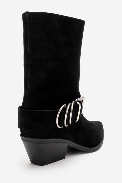 VELMOR - Black Genuine Leather Buckled Western Boot (Women)