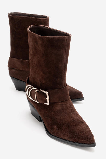 VELMOR - Brown Genuine Leather Buckled Western Boot (Women)