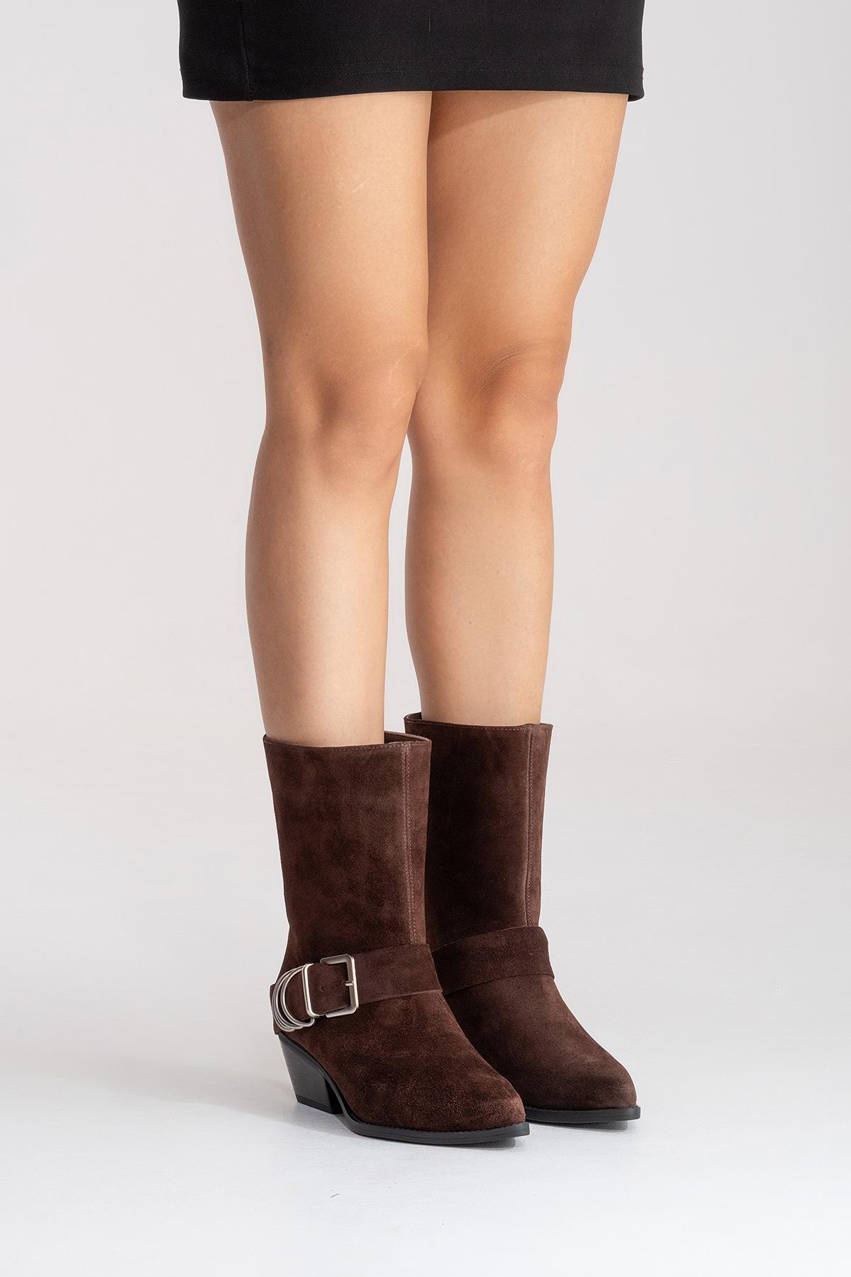 VELMOR - Brown Genuine Leather Buckled Western Boot (Women)