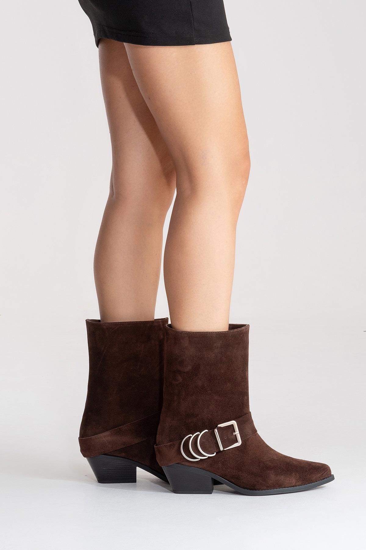 VELMOR - Brown Genuine Leather Buckled Western Boot (Women)