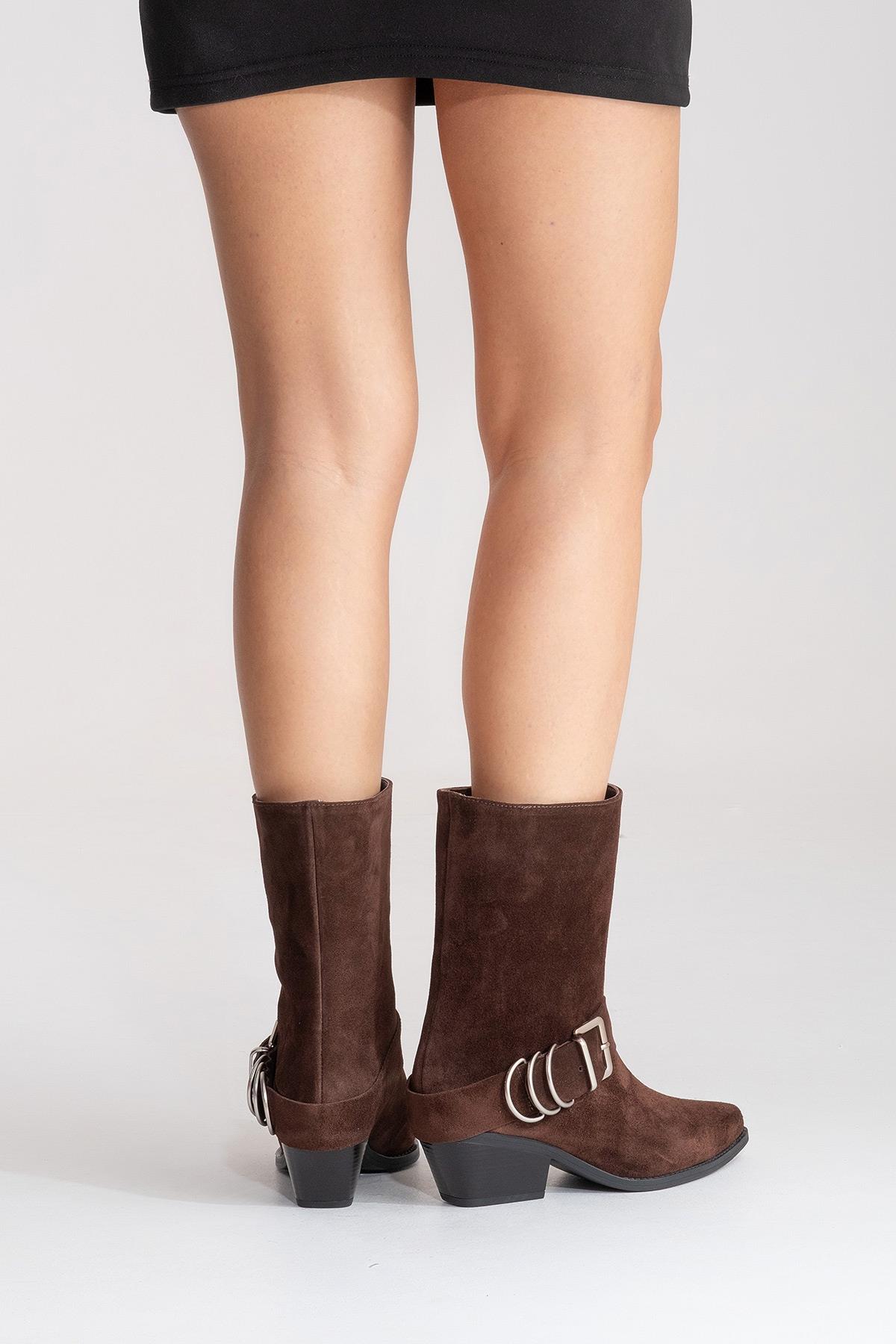 VELMOR - Brown Genuine Leather Buckled Western Boot (Women)