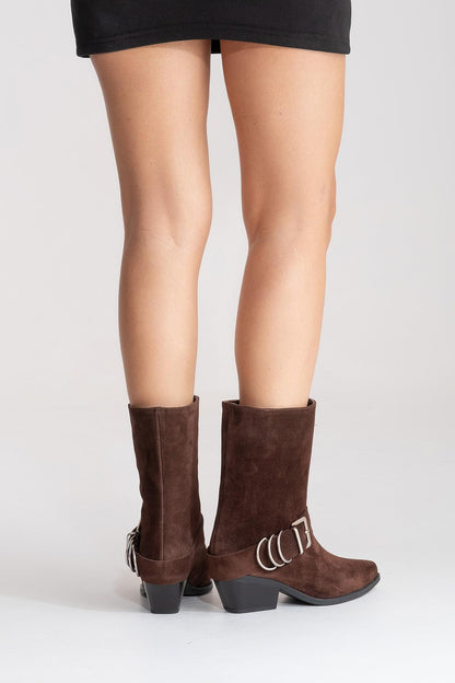 VELMOR - Brown Genuine Leather Buckled Western Boot (Women)