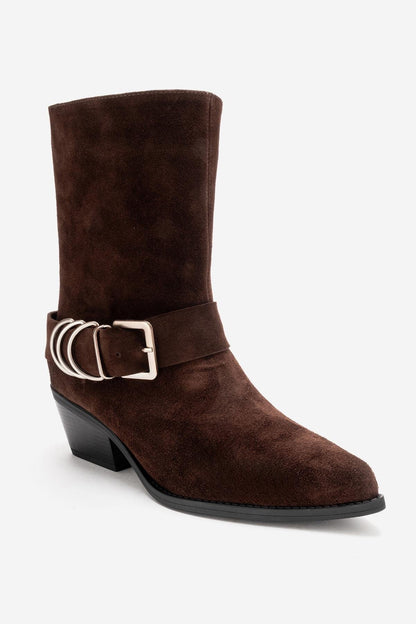 VELMOR - Brown Genuine Leather Buckled Western Boot (Women)