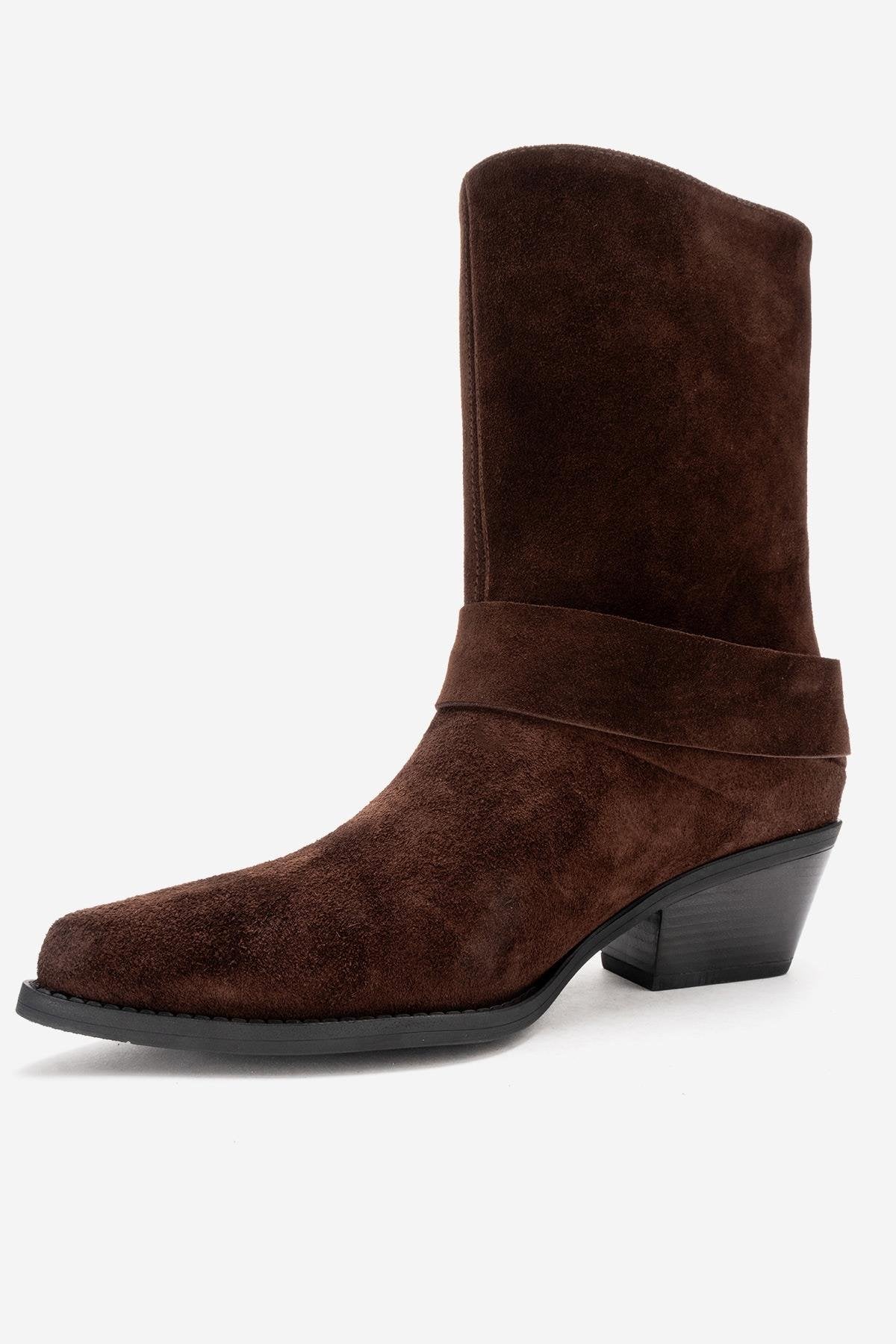 VELMOR - Brown Genuine Leather Buckled Western Boot (Women)