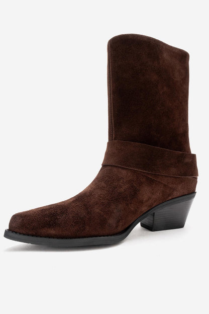 VELMOR - Brown Genuine Leather Buckled Western Boot (Women)