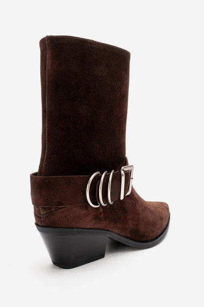 VELMOR - Brown Genuine Leather Buckled Western Boot (Women)