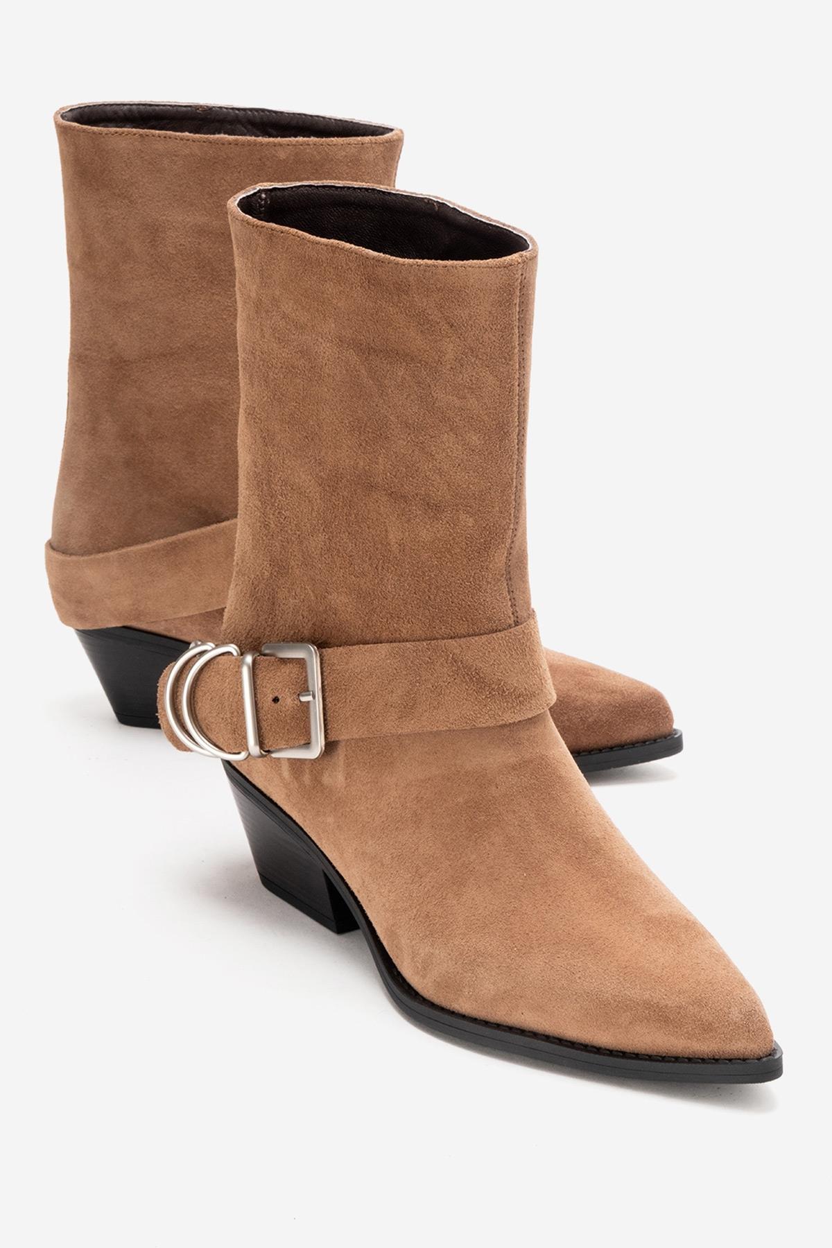 VELMOR - Bota vaquera con hebilla de piel genuina, color Camel (mujer)