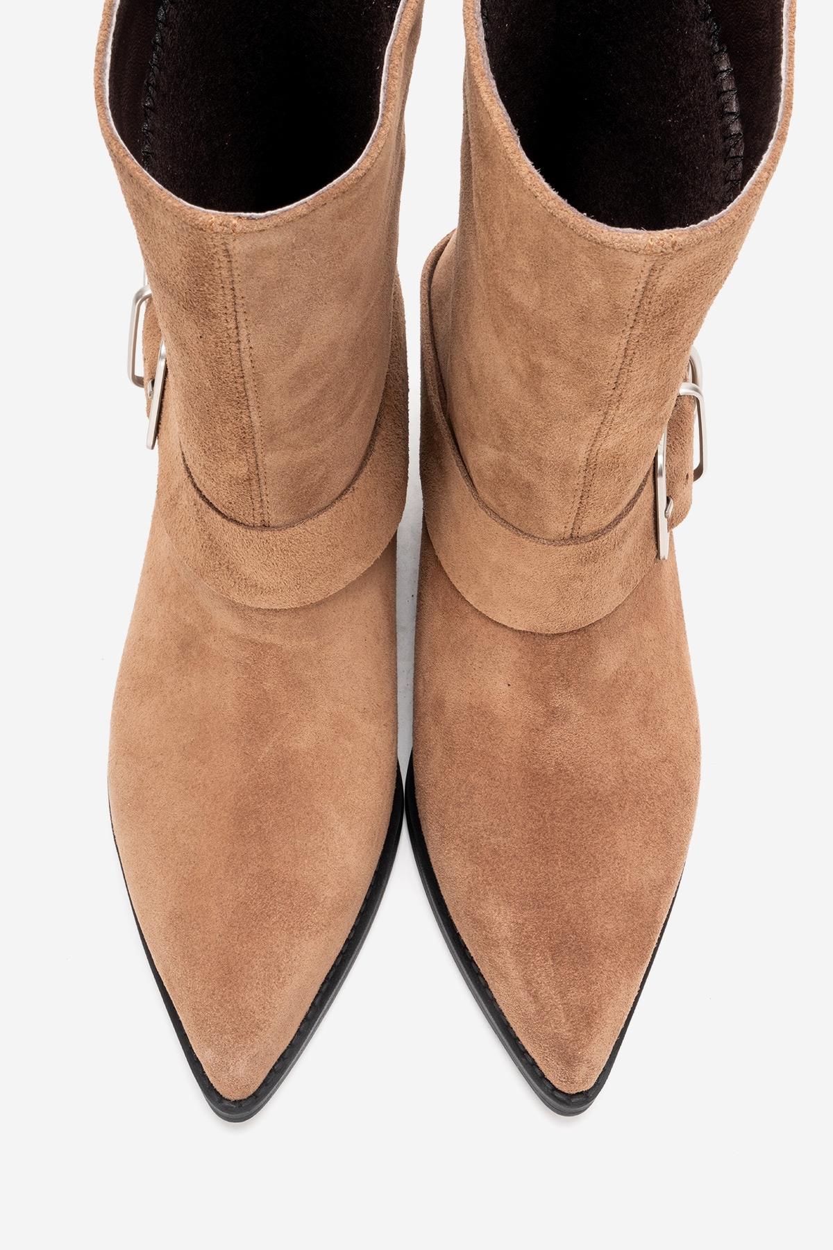 VELMOR - Bota vaquera con hebilla de piel genuina, color Camel (mujer)