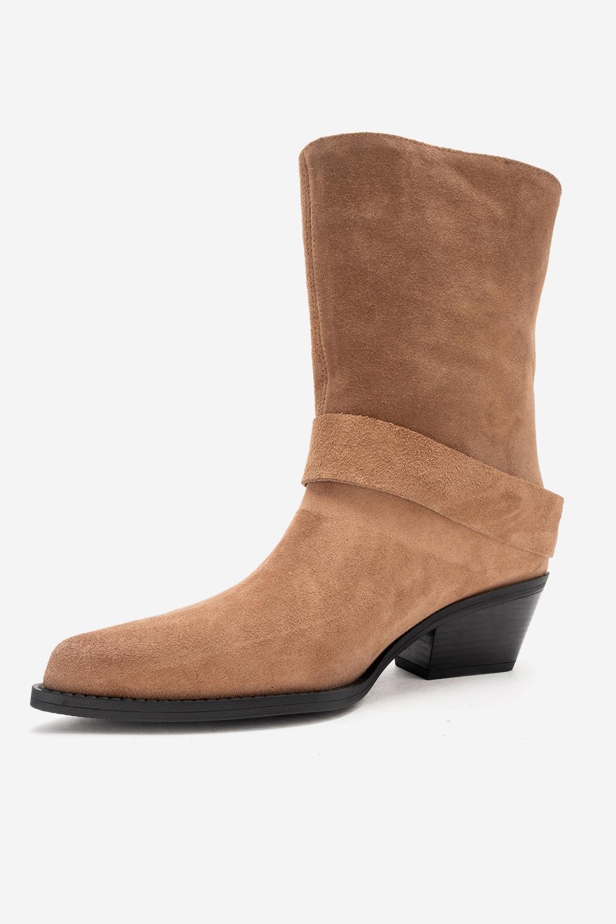 VELMOR - Bota vaquera con hebilla de piel genuina, color Camel (mujer)