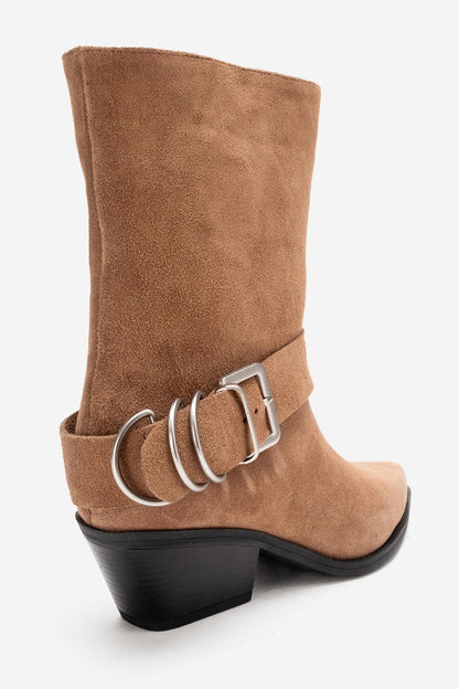 VELMOR - Bota vaquera con hebilla de piel genuina, color Camel (mujer)