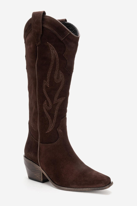 Pietro - Brown Suede Leather Western Knee High Boot (Women)