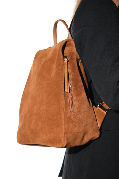 Josh - Mochila de Cuero Ante Coñac (Mujer)
